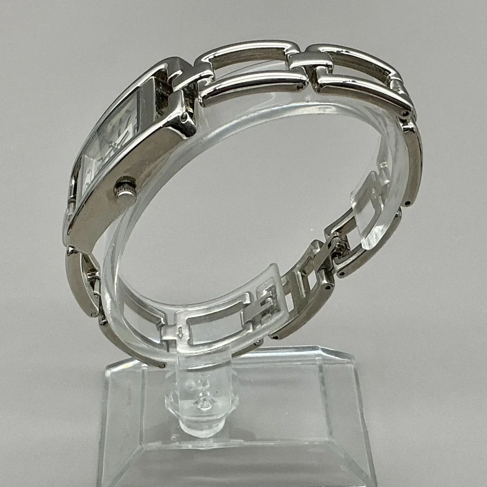 Nine West Womens Watch White Dial Silver Tone Bracelet Rectangular NEW BATTERY